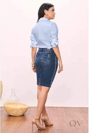 CAMISA COM DETALHE DE PREGAS EM TRICOLINE AZUL - TITANIUM JEANS