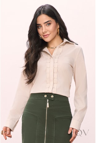CAMISA COM DETALHE DE PREGAS EM TRICOLINE BEGE - TITANIUM JEANS