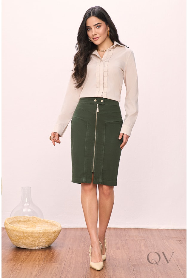 CAMISA COM DETALHE DE PREGAS EM TRICOLINE BEGE - TITANIUM JEANS