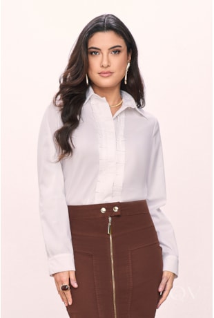 CAMISA COM DETALHE DE PREGAS EM TRICOLINE BRANCO - TITANIUM JEANS