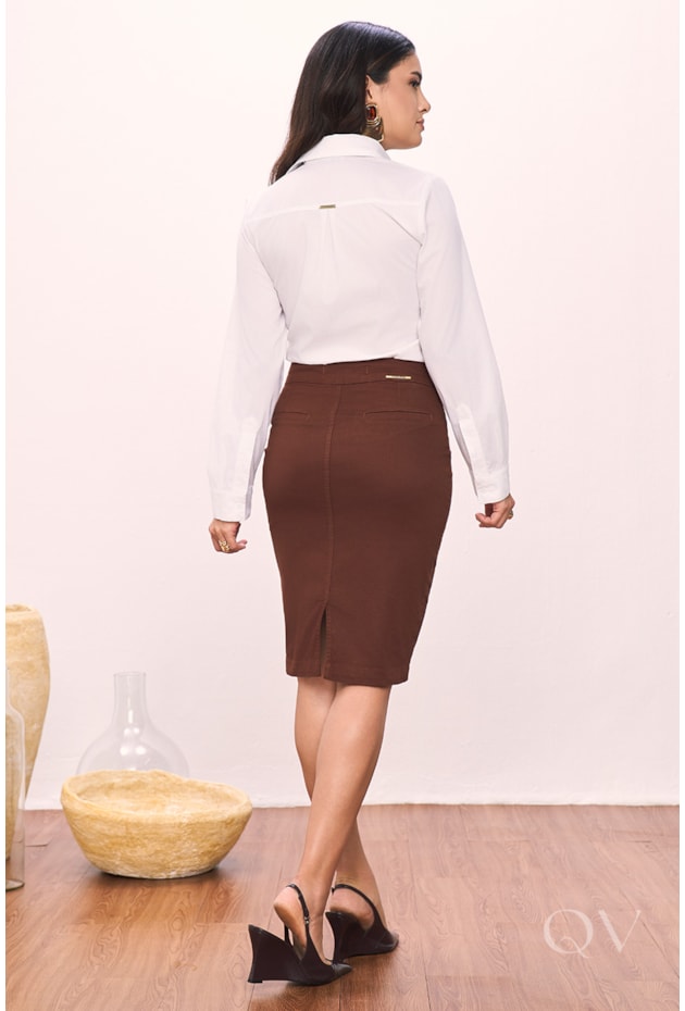 CAMISA COM DETALHE DE PREGAS EM TRICOLINE BRANCO - TITANIUM JEANS