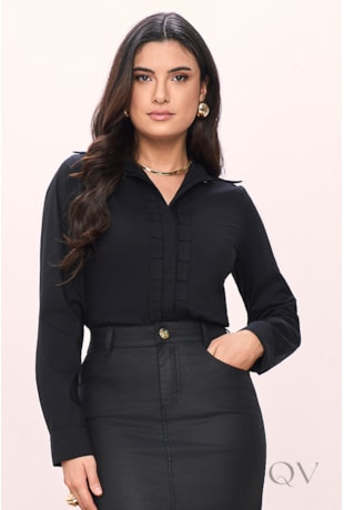 CAMISA COM DETALHE DE PREGAS EM TRICOLINE PRETO - TITANIUM JEANS