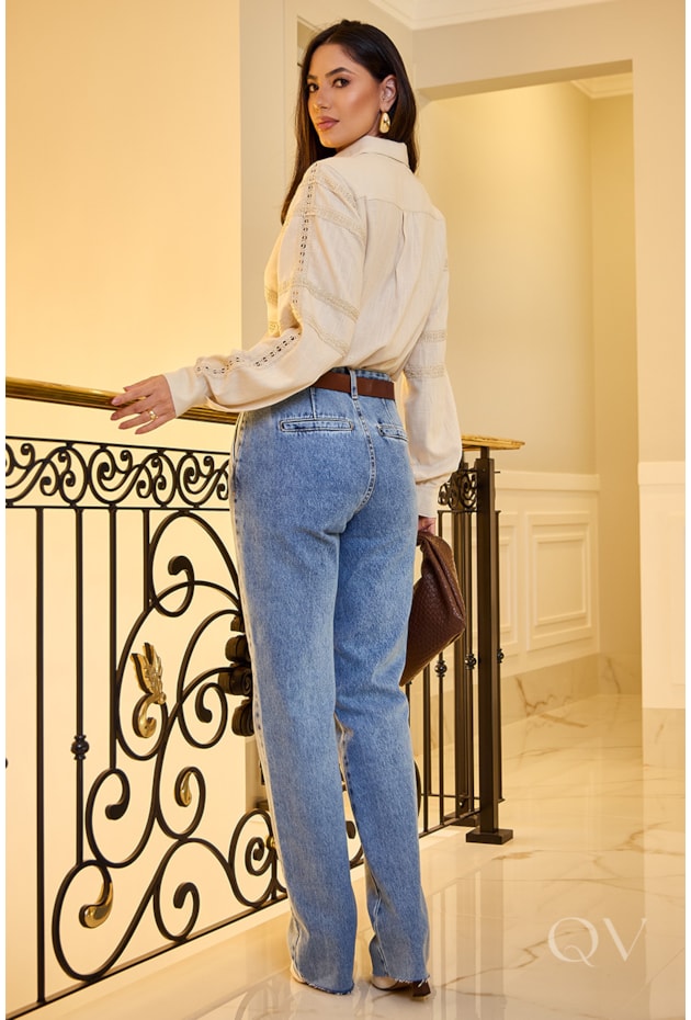 CAMISA COM ENTREMEIO EM LINHO BEGE - LUZIA FAZZOLLI