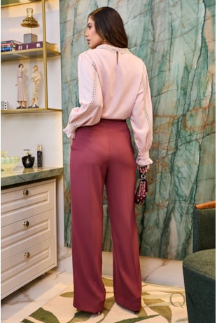 CAMISA COM ENTREMEIO EM LINHO ROSÊ - LUZIA FAZZOLLI