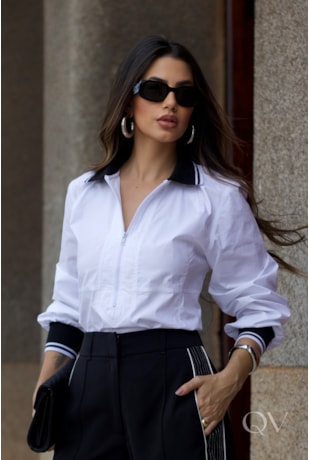 CAMISA COM GOLA CLÁSSICA EM TRICOLINE BRANCO - LUZIA FAZZOLLI