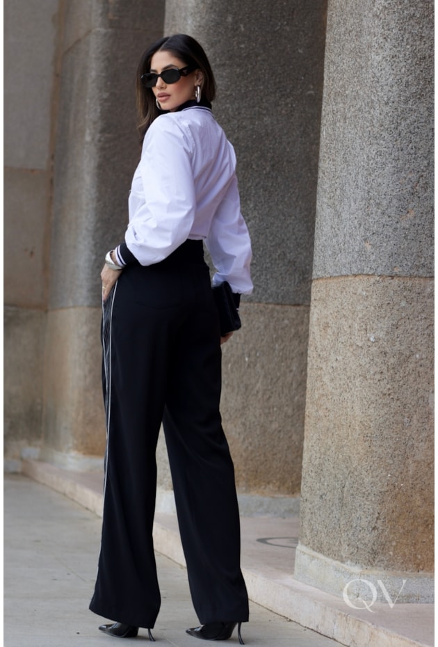 CAMISA COM GOLA CLÁSSICA EM TRICOLINE BRANCO - LUZIA FAZZOLLI
