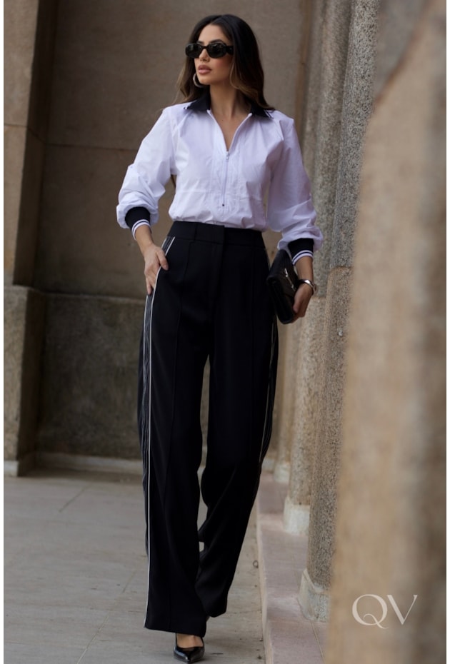 CAMISA COM GOLA CLÁSSICA EM TRICOLINE BRANCO - LUZIA FAZZOLLI