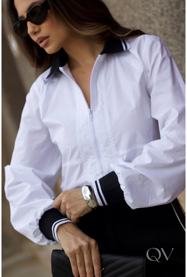CAMISA COM GOLA CLÁSSICA EM TRICOLINE BRANCO - LUZIA FAZZOLLI
