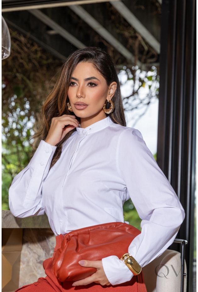 CAMISA COM GOLA REMOVÍVEL EM TRICOLINE BRANCO - LUZIA FAZZOLLI
