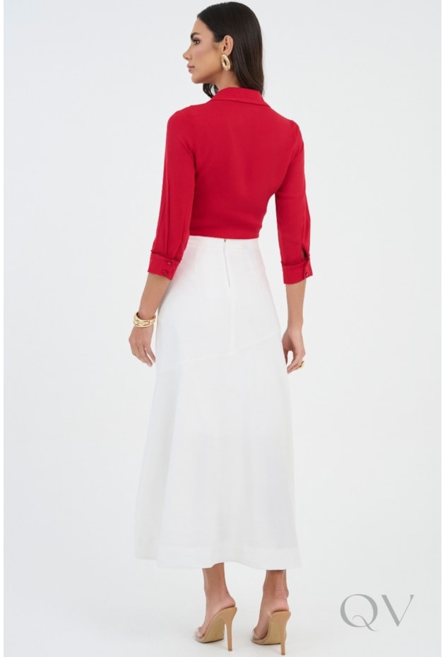 CAMISA COM GUIPIR EM TECIDO PLANO VERMELHO - VIA TOLENTINO
