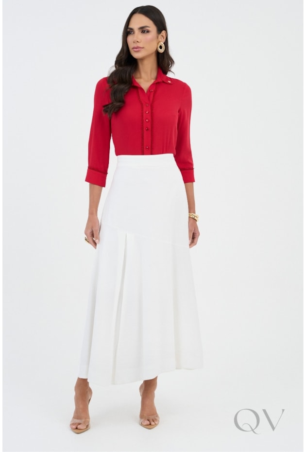 CAMISA COM GUIPIR EM TECIDO PLANO VERMELHO - VIA TOLENTINO