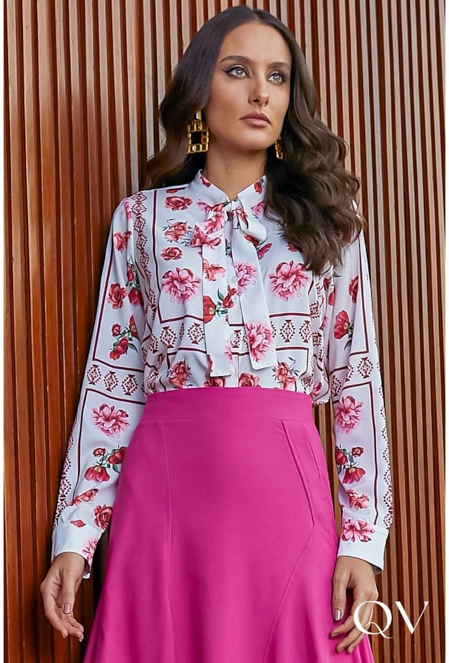 CAMISA COM LAÇO FIXO NA GOLA ESTAMPADA - JANY PIM CAMISA COM LAÇO FIXO NA GOLA ESTAMPADA - JANY PIM