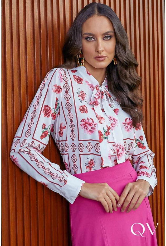 CAMISA COM LAÇO FIXO NA GOLA ESTAMPADA - JANY PIM CAMISA COM LAÇO FIXO NA GOLA ESTAMPADA - JANY PIM