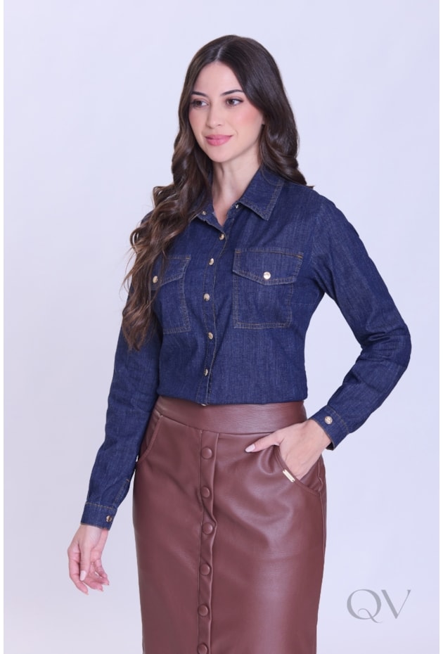 CAMISA COM MANGA LONGA EM JEANS ESCURO - HAPUK