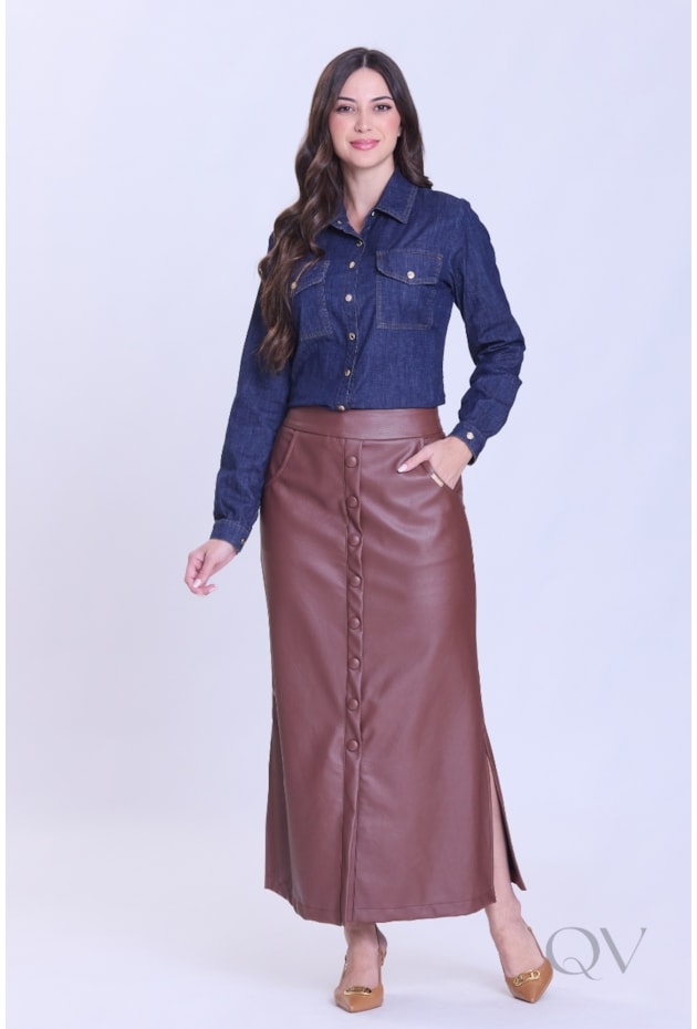 CAMISA COM MANGA LONGA EM JEANS ESCURO - HAPUK