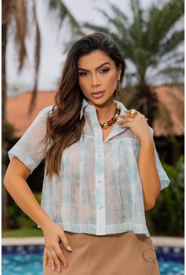 CAMISA COM PREGAS EM ORGANZA LIOCEL ESTAMPADO - LUZIA FAZZOLLI