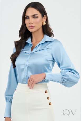 CAMISA COM RECORTE ACETINADA AZUL - VIA TOLENTINO