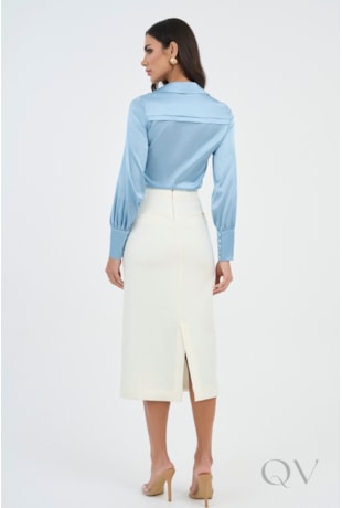 CAMISA COM RECORTE ACETINADA AZUL - VIA TOLENTINO