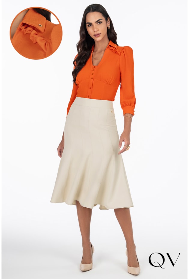CAMISA CREPE COM FRANZIDOS LARANJA - VIA TOLENTINO