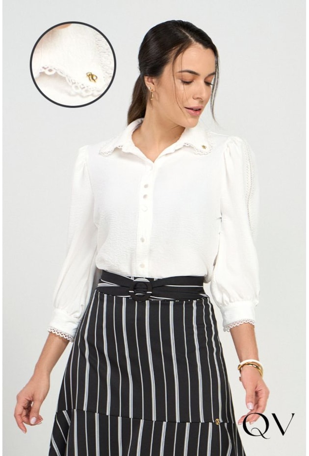 CAMISA CREPE ENTREMEIOS OFF WHITE - VIA TOLENTINO