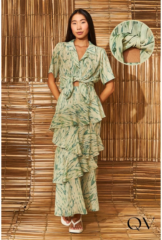 CAMISA CREPE ESTAMPA ABSTRATA VERDE - AQUARELLA CAMISA CREPE ESTAMPA ABSTRATA VERDE - AQUARELLA