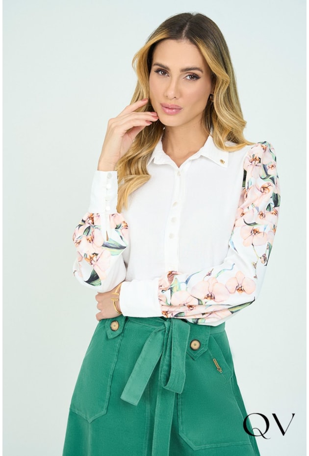 CAMISA CREPE MANGA ESTAMPADA OFF WHITE - VIA TOLENTINO CAMISA CREPE MANGA ESTAMPADA OFF WHITE - VIA TOLENTINO