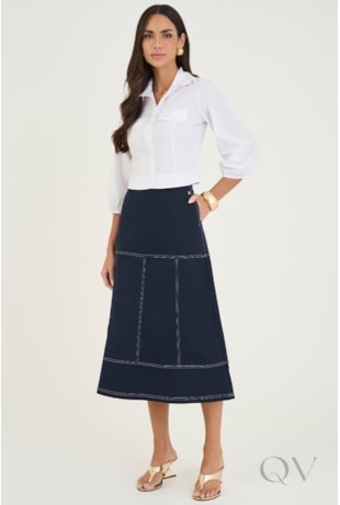 CAMISA CROPPED COM MANGAS 3/4 EM TRICOLINE BRANCA - VIA TOLENTINO