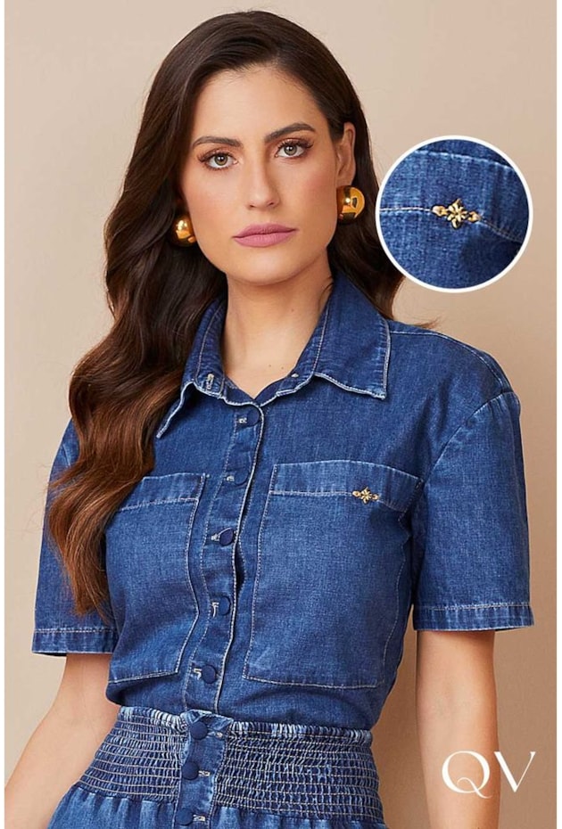 CAMISA CROPPED JEANS SUSTENTÁVEL - TITANIUM JEANS CAMISA CROPPED JEANS SUSTENTÁVEL - TITANIUM JEANS