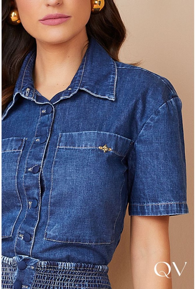 CAMISA CROPPED JEANS SUSTENTÁVEL - TITANIUM JEANS CAMISA CROPPED JEANS SUSTENTÁVEL - TITANIUM JEANS