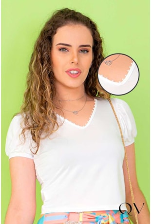CAMISA CROPPED MALHA FRIA PÉROLAS OFF WHITE - PURO SHARMY