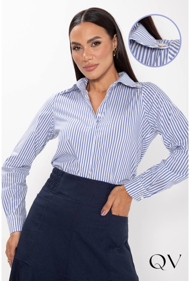 CAMISA DE TRICOLINE ALONGADA LISTRADO AZUL - LEKAZIS CAMISA DE TRICOLINE ALONGADA LISTRADO AZUL - LEKAZIS