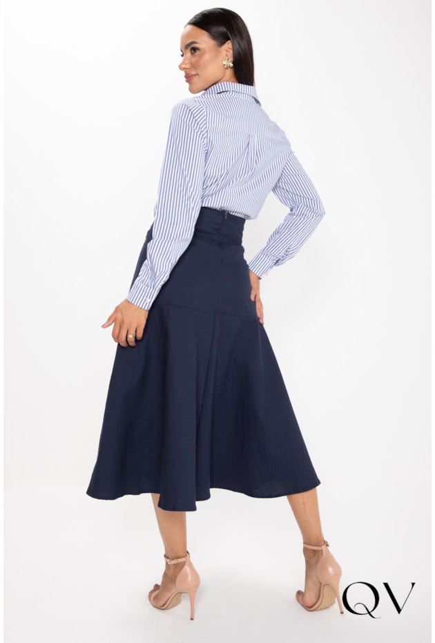 CAMISA DE TRICOLINE ALONGADA LISTRADO AZUL - LEKAZIS CAMISA DE TRICOLINE ALONGADA LISTRADO AZUL - LEKAZIS