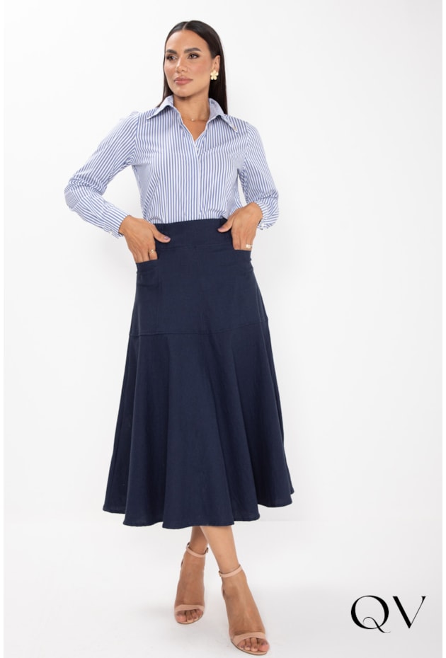 CAMISA DE TRICOLINE ALONGADA LISTRADO AZUL - LEKAZIS CAMISA DE TRICOLINE ALONGADA LISTRADO AZUL - LEKAZIS