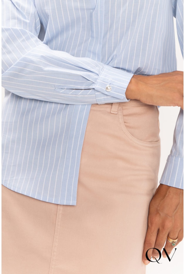 CAMISA DE TRICOLINE LISTRADO AZUL E BRANCO - LEKAZIS