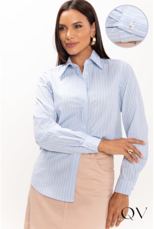 CAMISA DE TRICOLINE LISTRADO AZUL E BRANCO - LEKAZIS