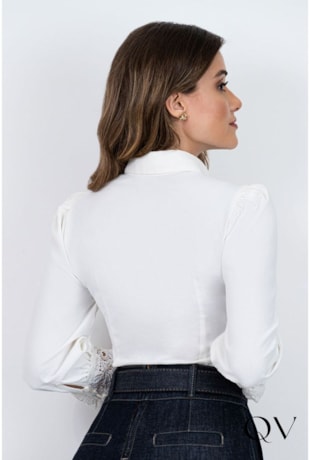 CAMISA DETALHE EM RENDA OFF WHITE - VIA TOLENTINO