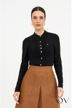 CAMISA DETALHES NERVURA PRETO - VIA TOLENTINO