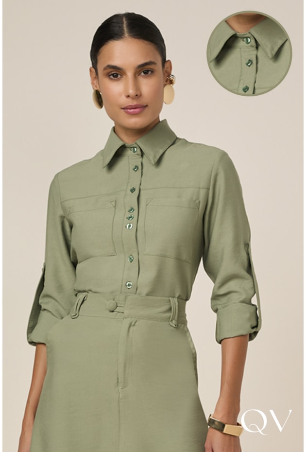 CAMISA EM ALFAIATARIA DE VISCOSE VERDE - TITANIUM JEANS CAMISA EM ALFAIATARIA DE VISCOSE VERDE - TITANIUM JEANS