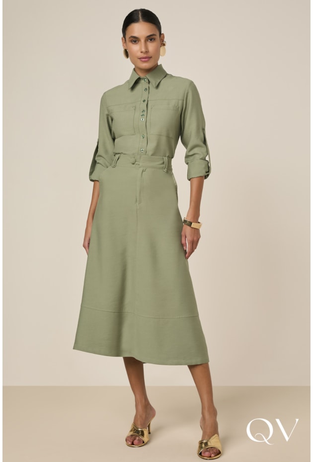 CAMISA EM ALFAIATARIA DE VISCOSE VERDE - TITANIUM JEANS CAMISA EM ALFAIATARIA DE VISCOSE VERDE - TITANIUM JEANS