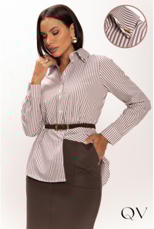 CAMISA EM ALGODÃO LISTRADO CHOCOLATE - LEKAZIS
