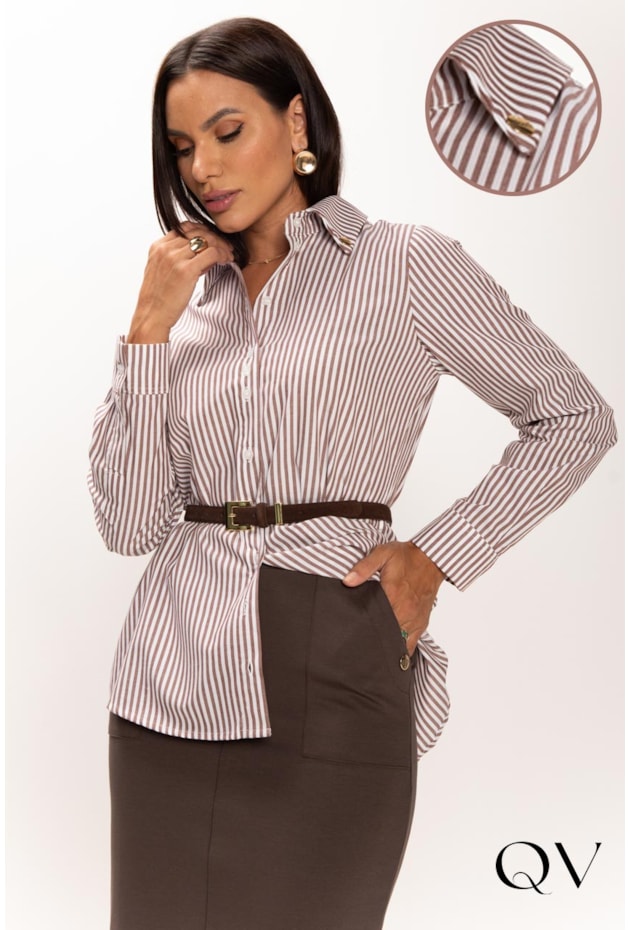 CAMISA EM ALGODÃO LISTRADO CHOCOLATE - LEKAZIS