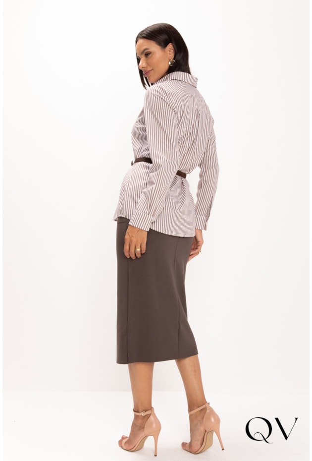 CAMISA EM ALGODÃO LISTRADO CHOCOLATE - LEKAZIS