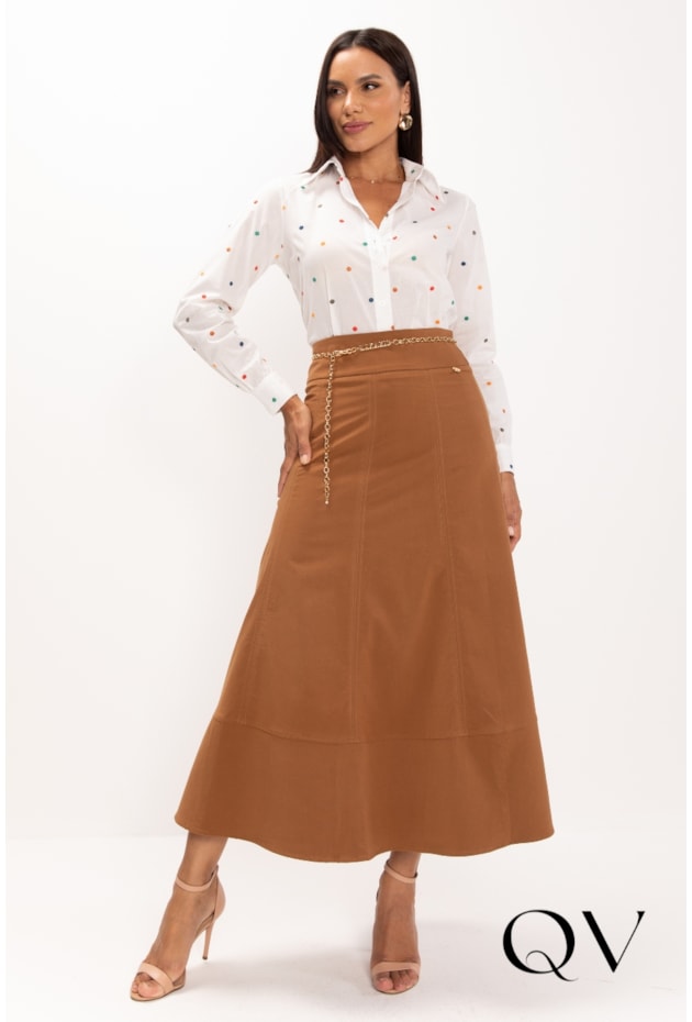 CAMISA EM CAMBRAIA BORDADA EM POÁS OFF WHITE - LEKAZIS
