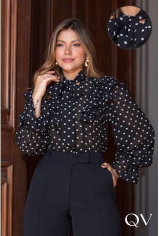 CAMISA EM CHIFFON BABADOS POÁ - LUZIA FAZZOLLI