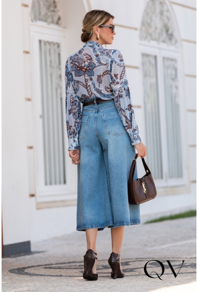 CAMISA EM CHIFFON COM LAÇO ESTAMPADO - LUZIA FAZZOLLI
