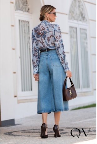 CAMISA EM CHIFFON COM LAÇO ESTAMPADO - LUZIA FAZZOLLI