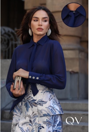 CAMISA EM CHIFFON LISO GOLA LAÇO MARINHO - LUZIA FAZZOLLI CAMISA EM CHIFFON LISO GOLA LAÇO MARINHO - LUZIA FAZZOLLI