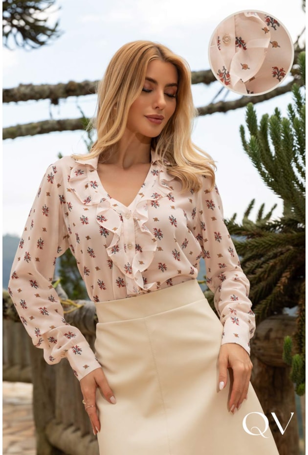 CAMISA EM CREPE BABADO ESTAMPADO - ARTSY CAMISA EM CREPE BABADO ESTAMPADO - ARTSY