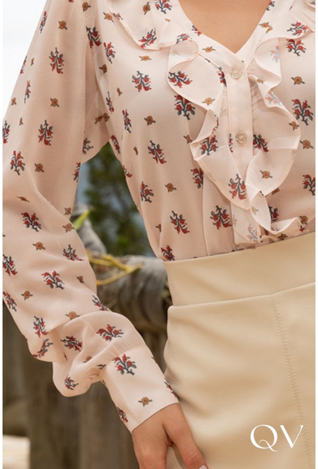 CAMISA EM CREPE BABADO ESTAMPADO - ARTSY CAMISA EM CREPE BABADO ESTAMPADO - ARTSY