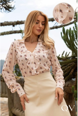 CAMISA EM CREPE BABADO ESTAMPADO - ARTSY